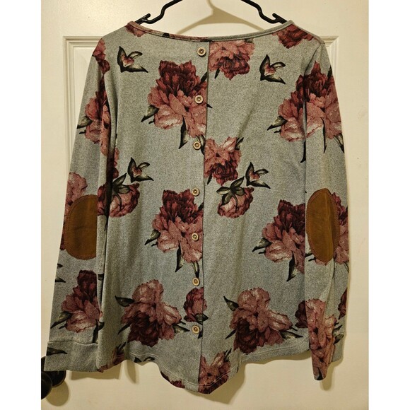 Pink Clover Sweater Size Large Grey and Pink Floral Very Soft - Picture 3 of 6